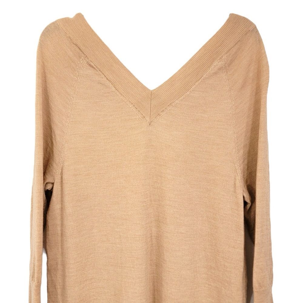 Anthropologie Moth Double V Neck 100% Extra Fine Merino Wool Warm Tan Sweater XS - Picture 8 of 10